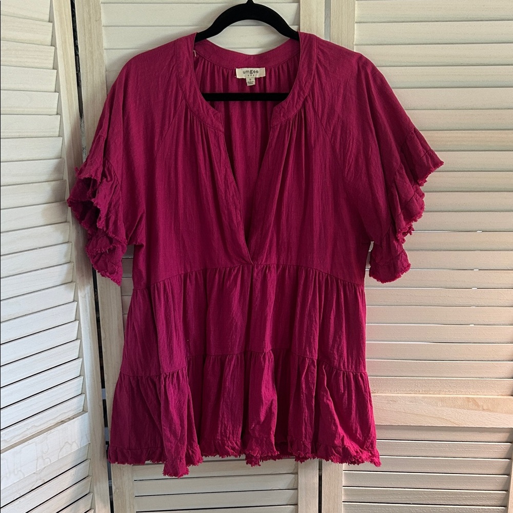 Anthropologie Fuchsia Ruffled Blouse
